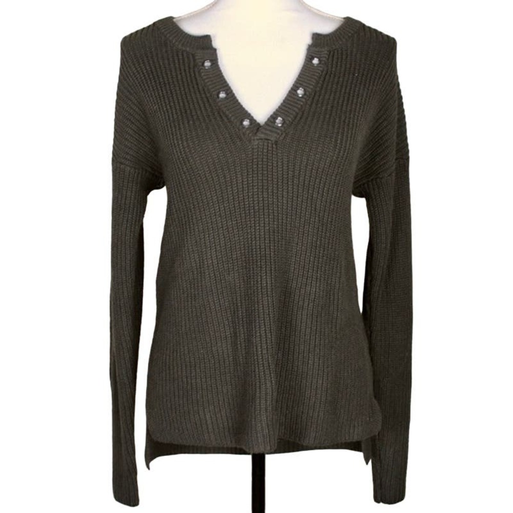 Stitch Fix Pixley Size Small Colbey Grommet Detail Pullover Olive Green V Neck